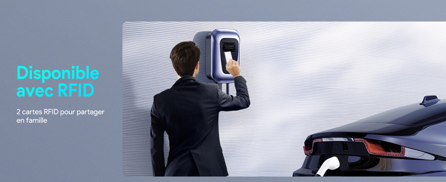 Osoeri Borne de Recharge Véhicules Électrique, EV Chargeur Monophasé ou Triphasé Câble de Type 2 de 5m avec Contrôle RFID et APP, 32A Station de Charge Standard IEC 62196-2 pour Ménage, 7.36-22kW