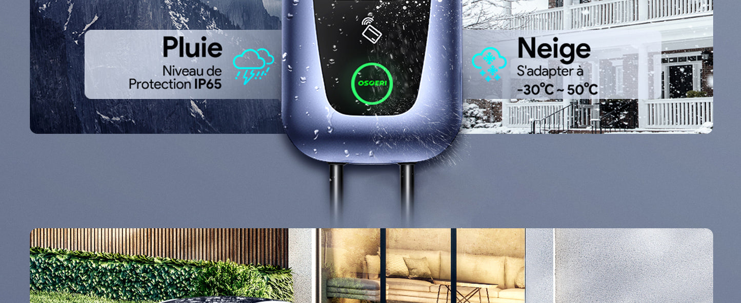 Osoeri Borne de Recharge Véhicules Électrique, EV Chargeur Monophasé ou Triphasé Câble de Type 2 de 5m avec Contrôle RFID et APP, 32A Station de Charge Standard IEC 62196-2 pour Ménage, 7.36-22kW