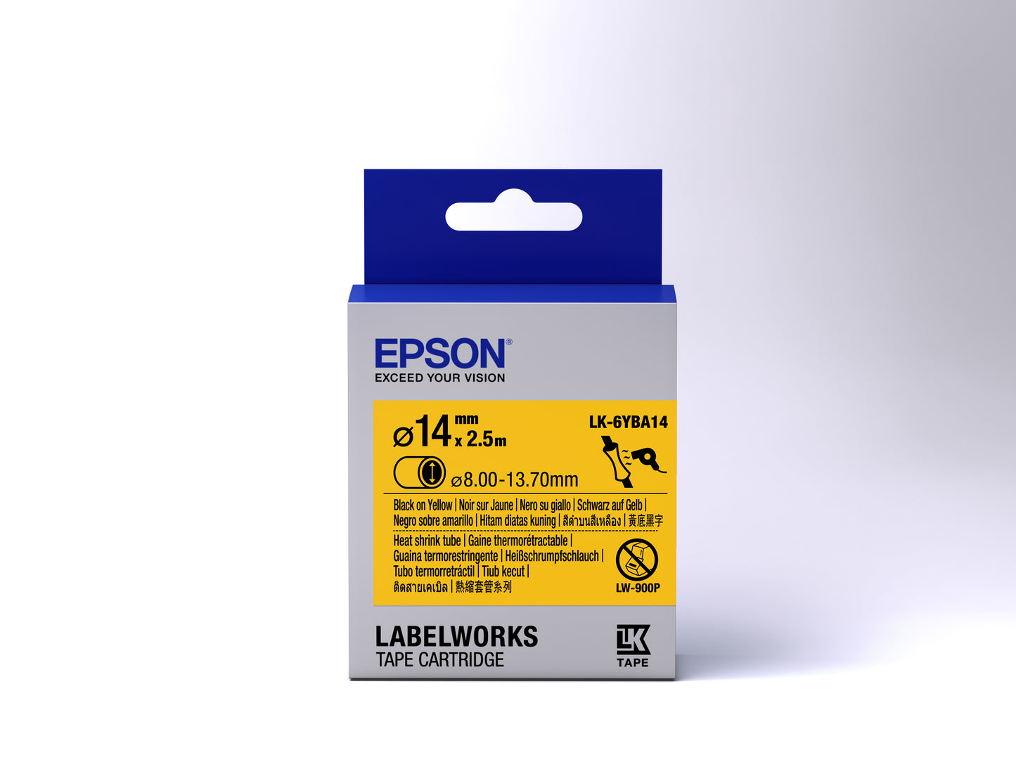 Epson LK-6YBA14 - Thermorétrécissant (HST) - Noir sur Jaune - Diam. 14mmx2.5m