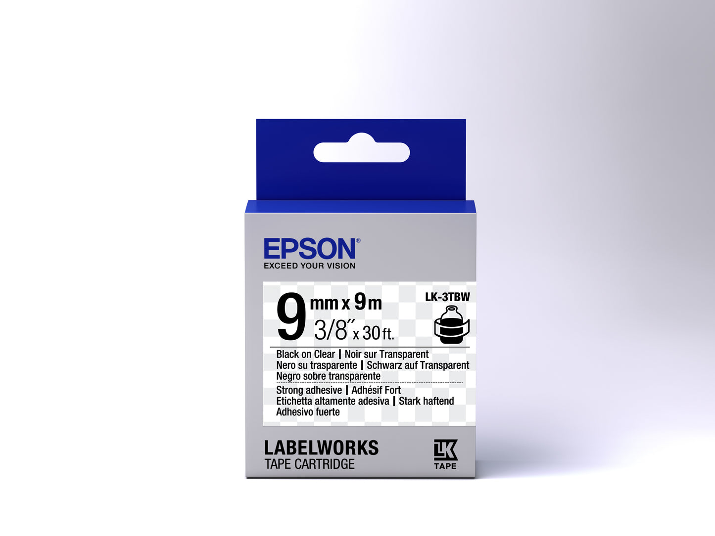 Epson LK-3TBW - Adhésif Fort - Noir sur Transparent - 9mmx9m
