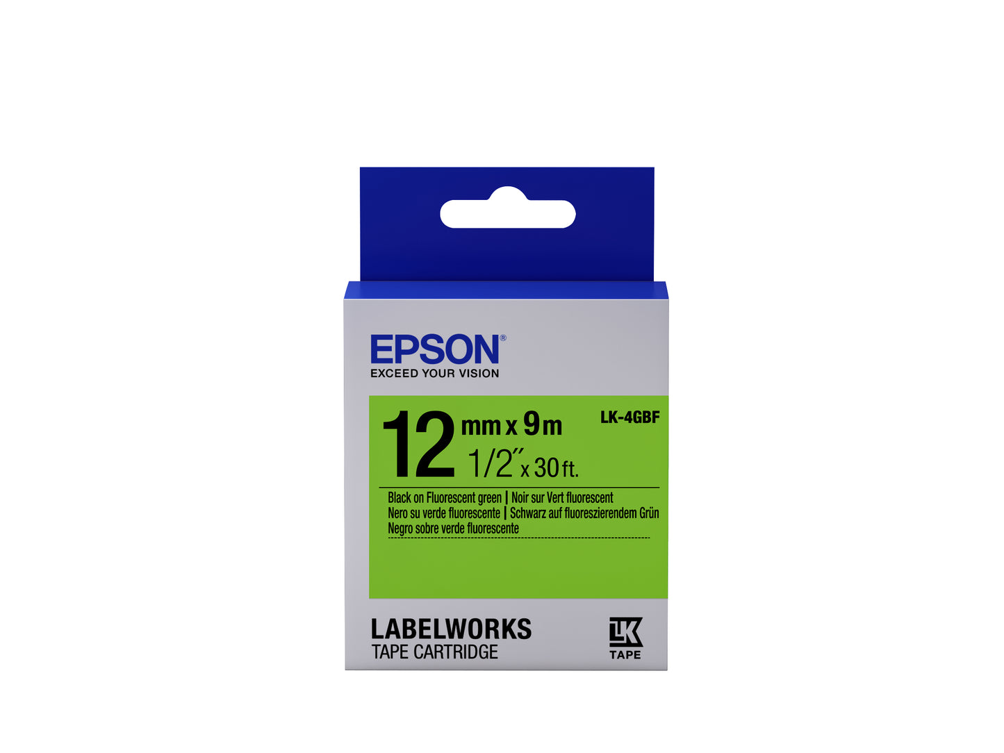 Epson LK-4GBF - Fluorescent - Noir sur Vert - 12mmx9m