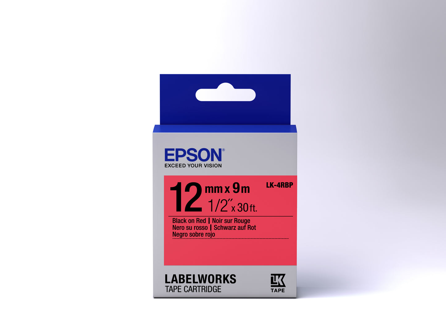 Epson LK-4RBP - Couleur Pastel - Noir sur Rouge - 12mmx9m