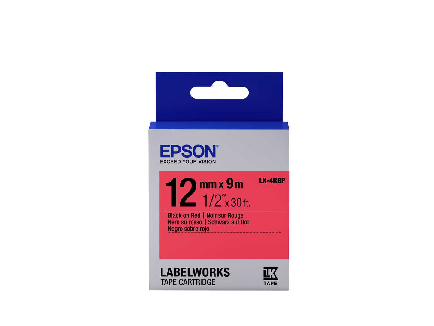 Epson LK-4RBP - Couleur Pastel - Noir sur Rouge - 12mmx9m