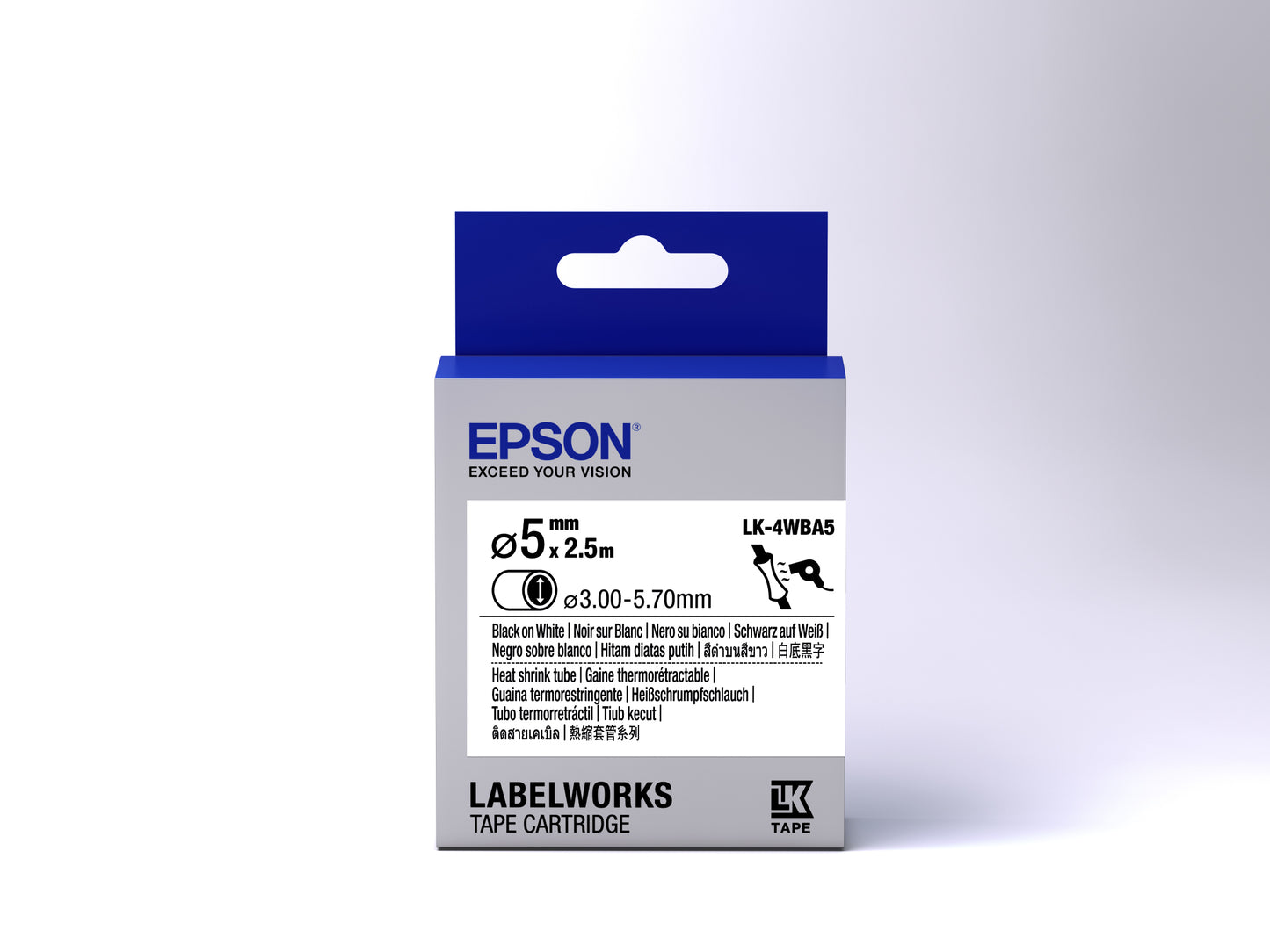 Epson LK-4WBA5 - Thermorétrécissant (HST) - Noir sur Blanc - Diam. 5mmx2.5m