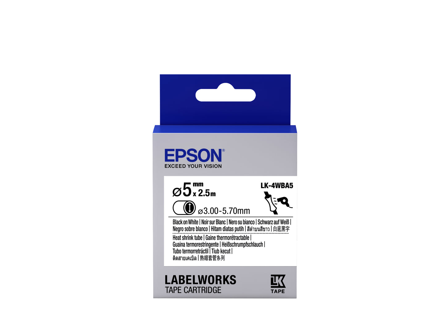 Epson LK-4WBA5 - Thermorétrécissant (HST) - Noir sur Blanc - Diam. 5mmx2.5m
