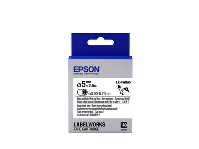 Epson LK-4WBA5 - Thermorétrécissant (HST) - Noir sur Blanc - Diam. 5mmx2.5m