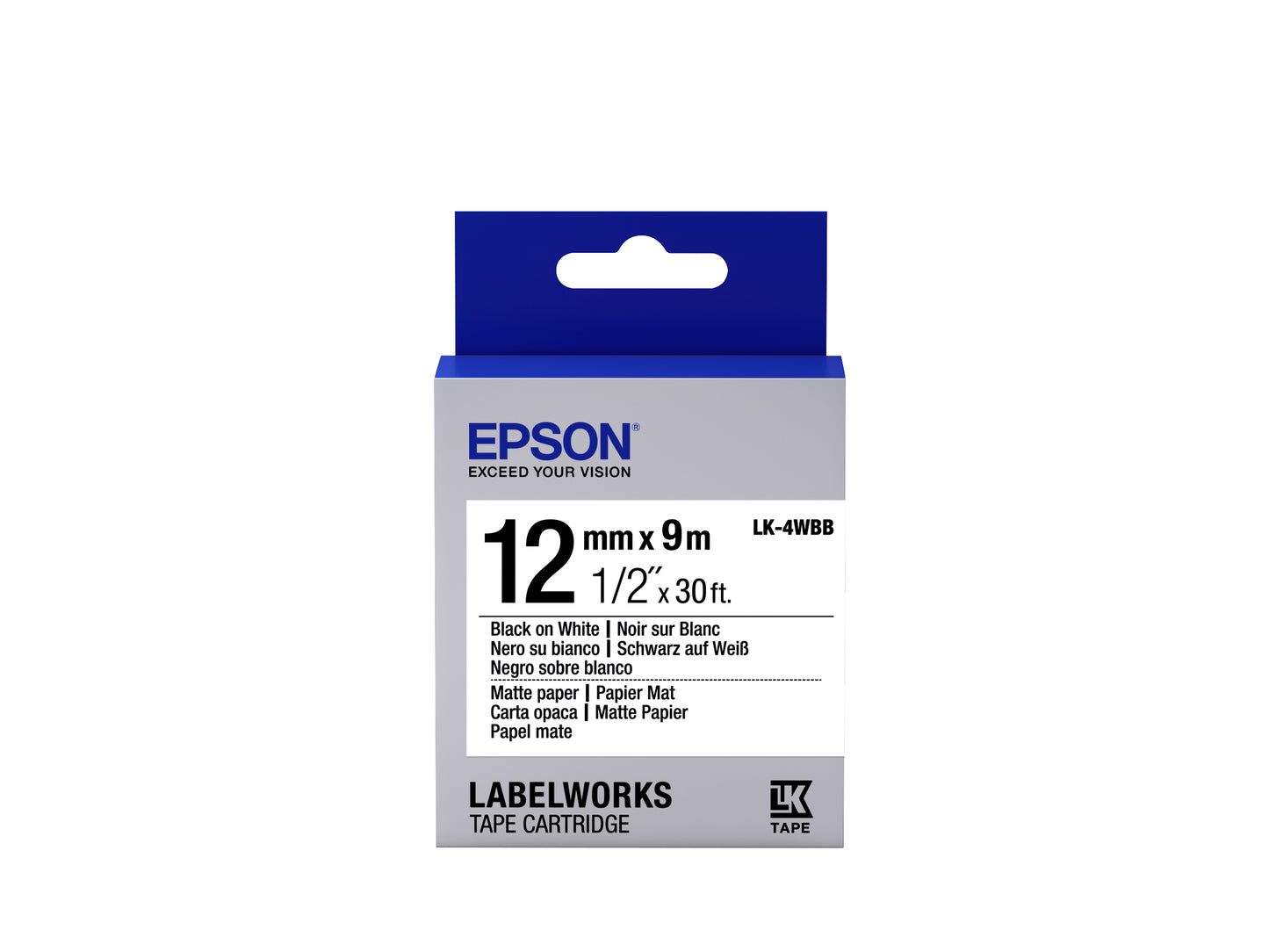 Epson LK-4WBB - Papier Mat - Noir sur Blanc - 12mmx9m