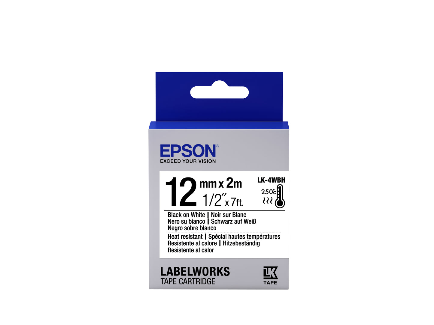 Epson LK-4WBH - Spécial hautes températures - Noir sur Blanc - 12mmx2m
