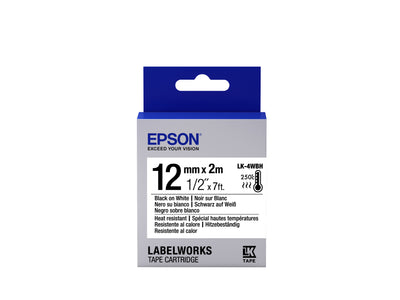 Epson LK-4WBH - Spécial hautes températures - Noir sur Blanc - 12mmx2m