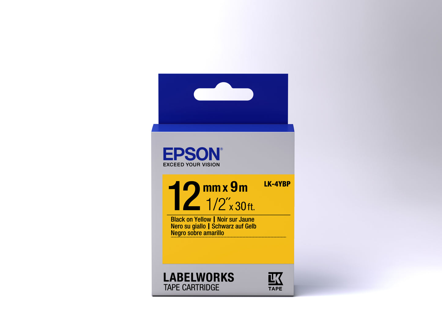 Epson LK-4YBP - Couleur Pastel - Noir sur Jaune - 12mmx9m