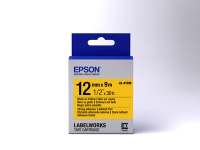 Epson LK-4YBW - Adhésif Fort - Noir sur Jaune- 12mmx9m