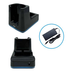 HT730 Single Slot Charging Cradle including power adapter  (1010-900043G) for charging the device and one spare battery. **Not included but optional accessory: 3 Pins Power Cord EU (SKU: 1550-602333G) or UK (SKU: 1550-602689G)**