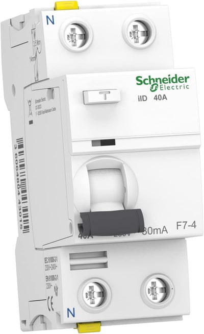 Schneider A9Z21240 Disjoncteur différentiel iID, 2P, 40A, 30mA Type A, Blanc