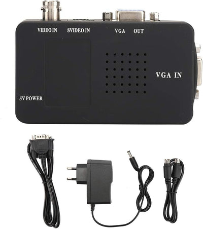 Pwshymi BNC to VGA Converter, BNC S-Video to VGA HD Adapter for PC Monitor (EU Plug)