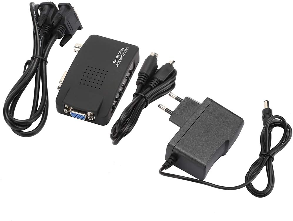 Pwshymi BNC to VGA Converter, BNC S-Video to VGA HD Adapter for PC Monitor (EU Plug)