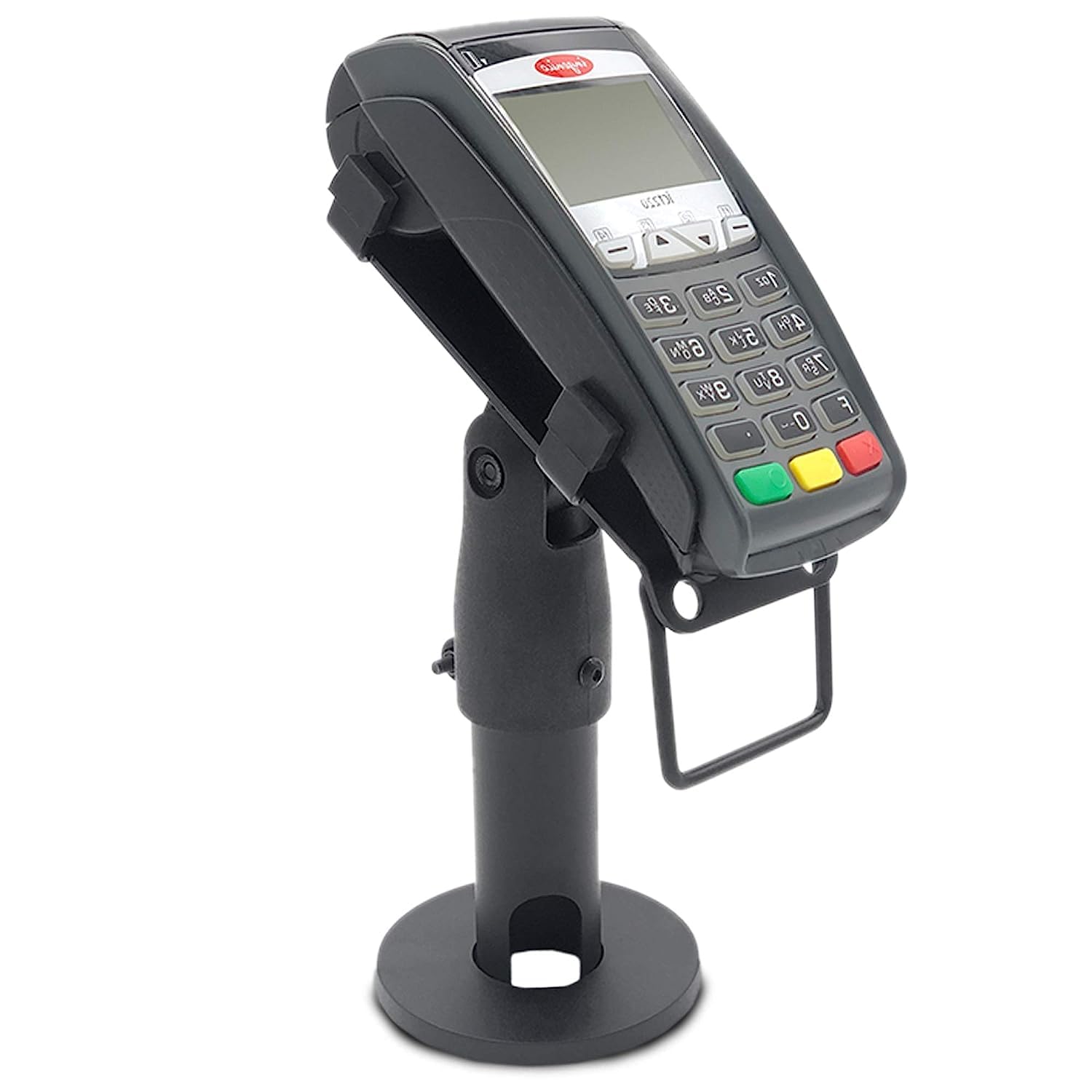 Support Ergonomique pour Terminal de Paiement POS de Comptoir - Support de Terminal de Paiement avec Poignée, Rotation à 180°, Inclinaison à 45°,Montage pour Vis ou Adhésive (UNIVERSEL)