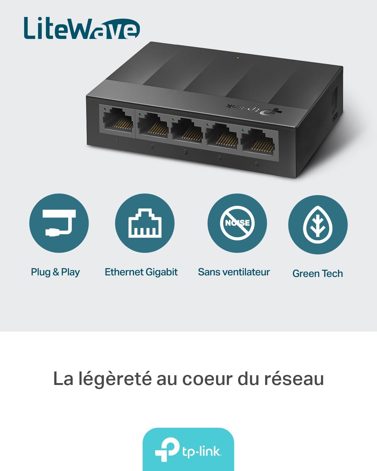 TP-Link LS1005G Gigabit Ethernet Switch 5 Ports 10/100/1000 Mbps (Speed Up to 2000Mbps) - Ideal for Extending the Wired Network for SMEs and Home Offices