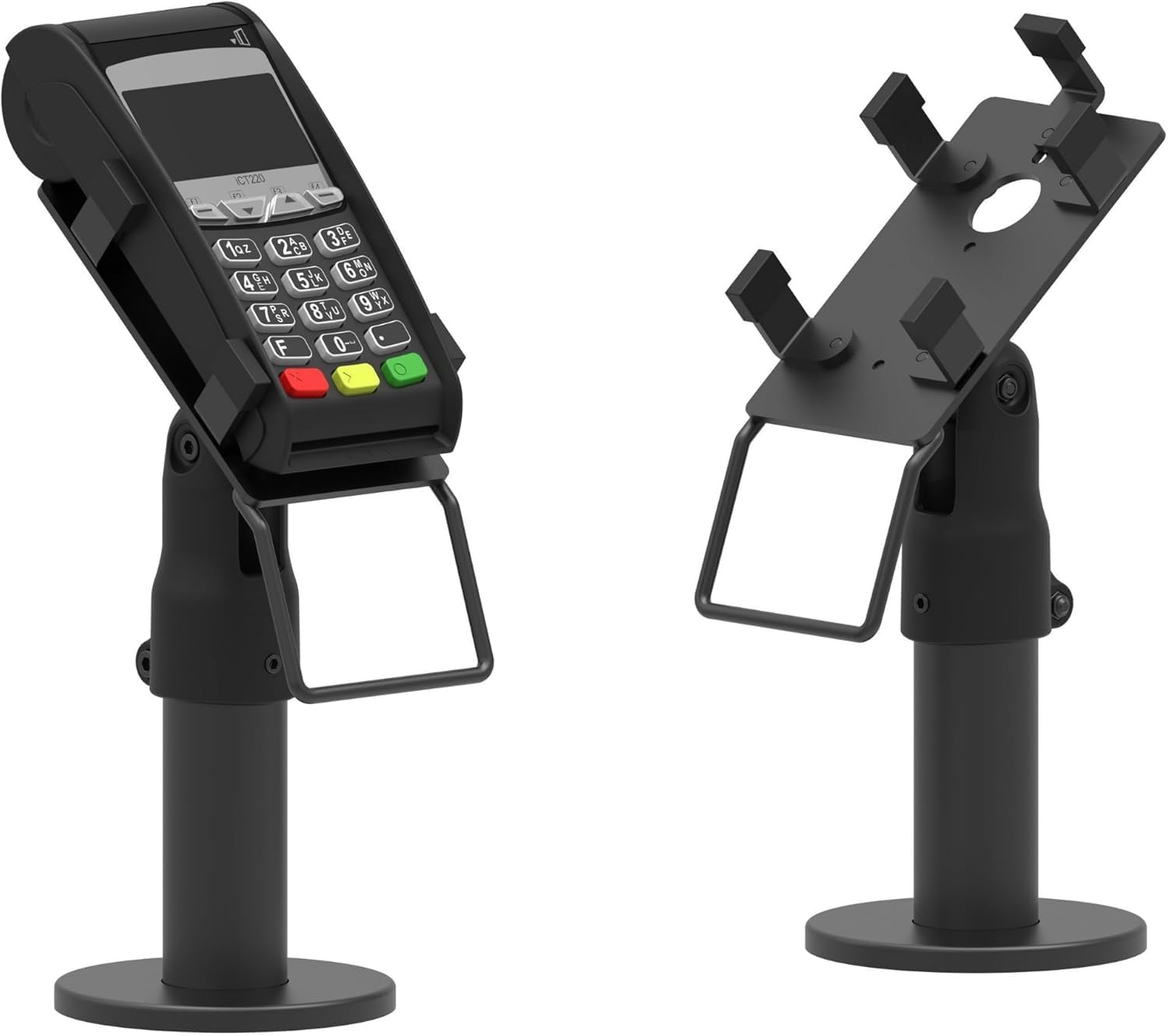 Support Ergonomique pour Terminal de Paiement POS de Comptoir - Support de Terminal de Paiement avec Poignée, Rotation à 180°, Inclinaison à 45°,Montage pour Vis ou Adhésive (UNIVERSEL)
