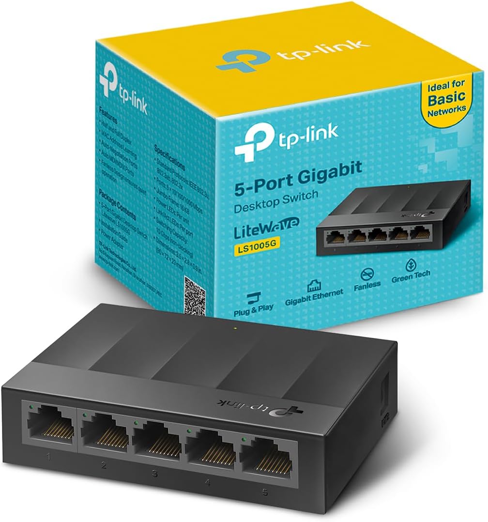 TP-Link LS1005G Gigabit Ethernet Switch 5 Ports 10/100/1000 Mbps (Speed Up to 2000Mbps) - Ideal for Extending the Wired Network for SMEs and Home Offices