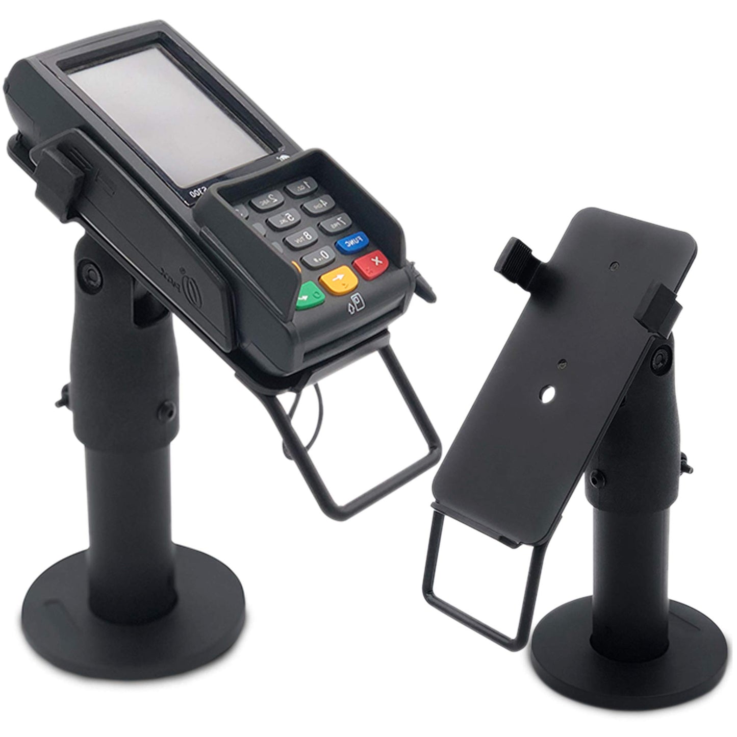 Support Ergonomique pour Terminal de Paiement POS de Comptoir - Support de Terminal de Paiement avec Poignée, Rotation à 180°, Inclinaison à 45°,Montage pour Vis ou Adhésive (UNIVERSEL)
