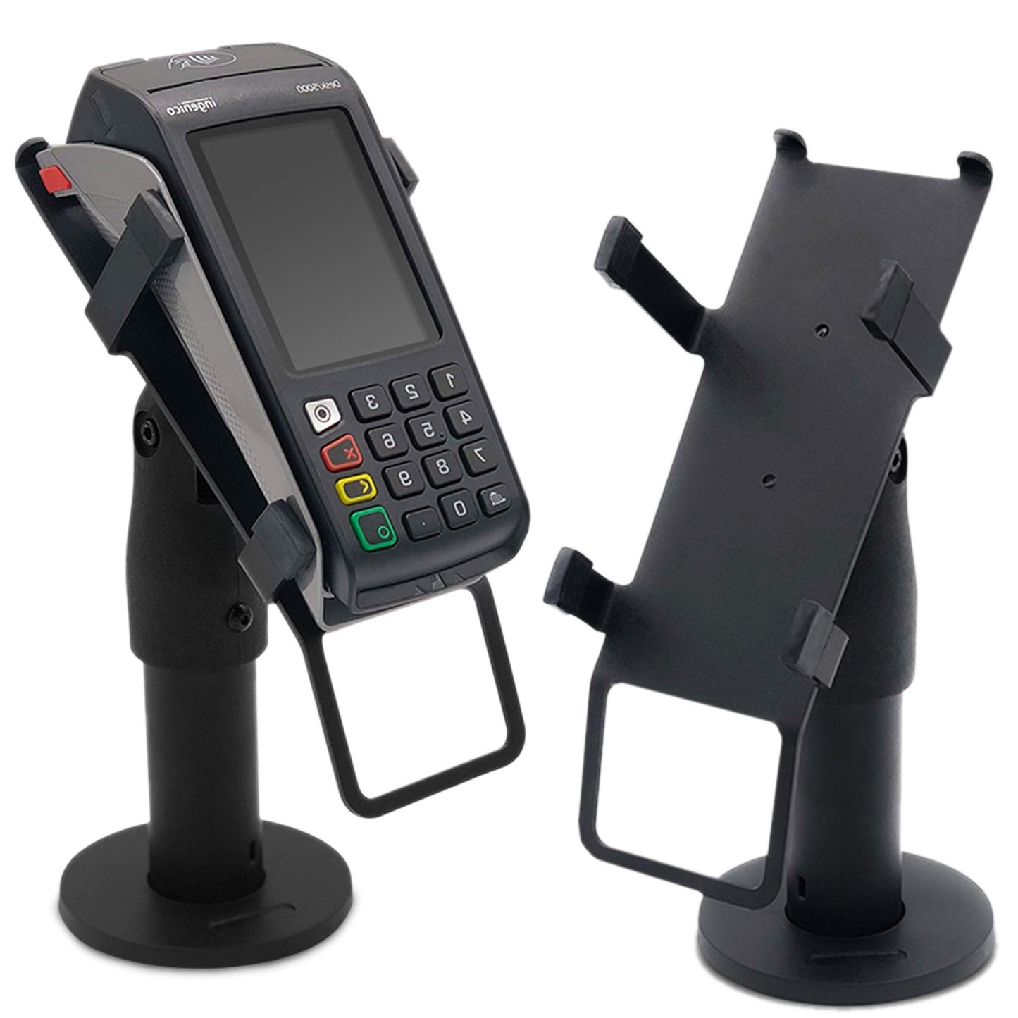 Support Ergonomique pour Terminal de Paiement POS de Comptoir - Support de Terminal de Paiement avec Poignée, Rotation à 180°, Inclinaison à 45°,Montage pour Vis ou Adhésive (UNIVERSEL)