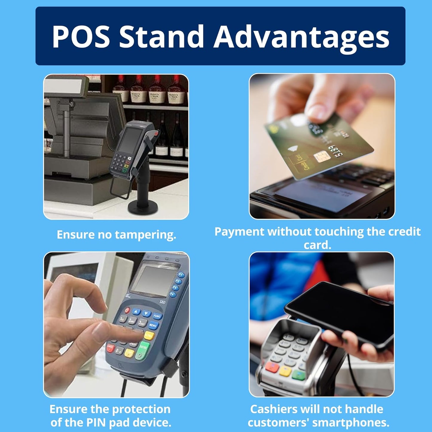 Support Ergonomique pour Terminal de Paiement POS de Comptoir - Support de Terminal de Paiement avec Poignée, Rotation à 180°, Inclinaison à 45°,Montage pour Vis ou Adhésive (UNIVERSEL)