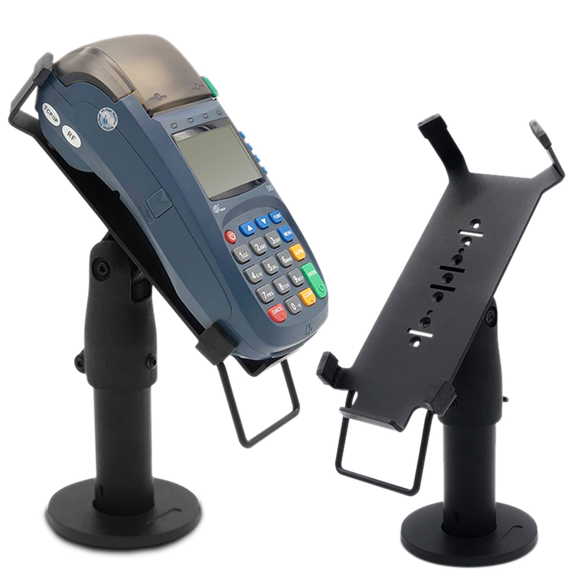 Support Ergonomique pour Terminal de Paiement POS de Comptoir - Support de Terminal de Paiement avec Poignée, Rotation à 180°, Inclinaison à 45°,Montage pour Vis ou Adhésive (UNIVERSEL)