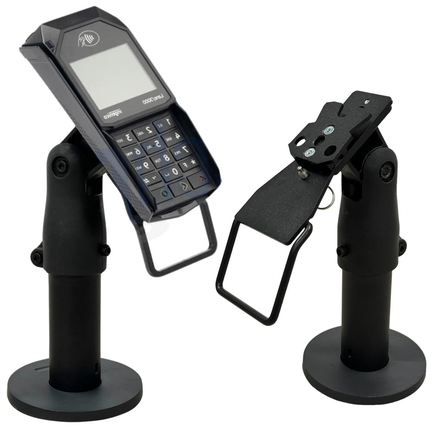 Support Ergonomique pour Terminal de Paiement POS de Comptoir - Support de Terminal de Paiement avec Poignée, Rotation à 180°, Inclinaison à 45°,Montage pour Vis ou Adhésive (UNIVERSEL)