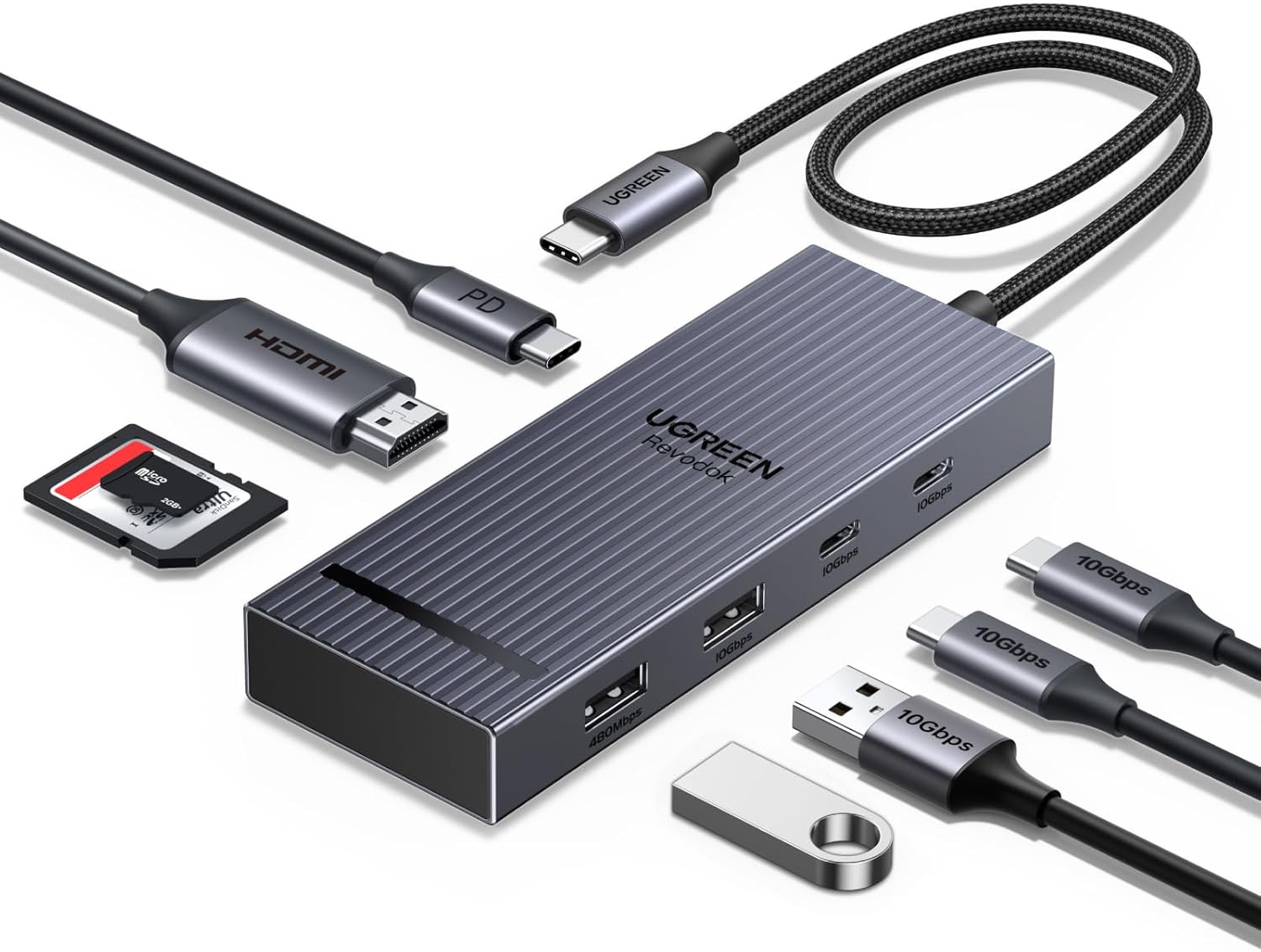 UGREEN Revodok Pro 108 10Gbps Hub USB C HDMI 4K 60Hz Lecteur de Carte ...