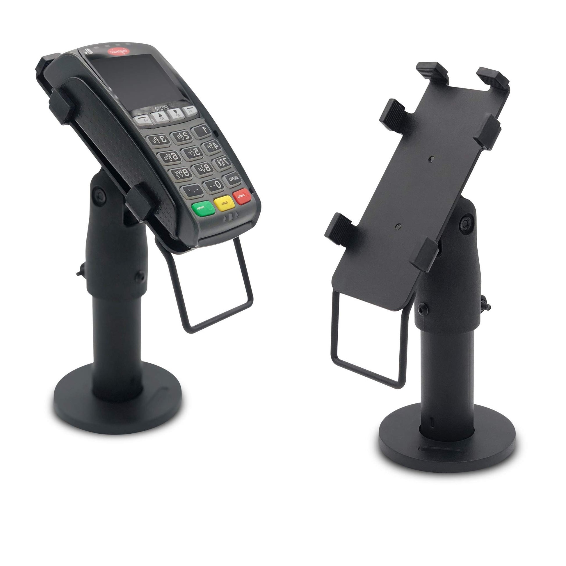 Support Ergonomique pour Terminal de Paiement POS de Comptoir - Support de Terminal de Paiement avec Poignée, Rotation à 180°, Inclinaison à 45°,Montage pour Vis ou Adhésive (UNIVERSEL)