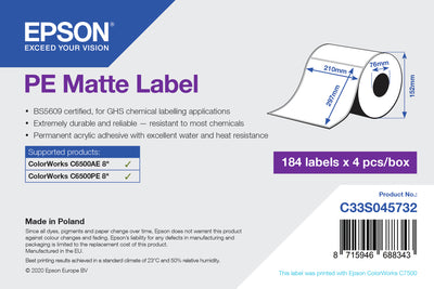 Epson PE Matte Label - Die-Cut Roll: 210mm x 297mm, 184 labels