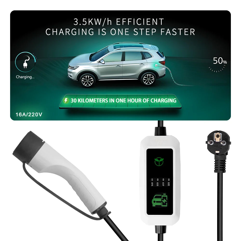 EV Charging Station 16A 3.5KW 3 Phase Electric Vehicle Car Charger EVSE Wallbox Wallmount Type2 Cable IEC62196 APP Control