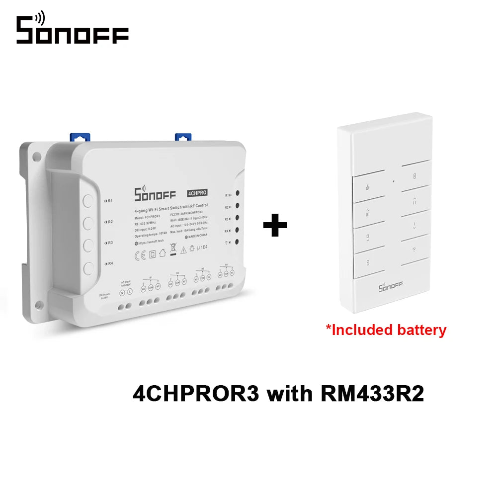 Sonoff 4CH Pro R3 10A /Gang 4 canaux Wifi commutateur intelligent 433 MHZ RF commutateur de lumières Wifi à distance prend en charge 4 appareils fonctionne avec Alexa