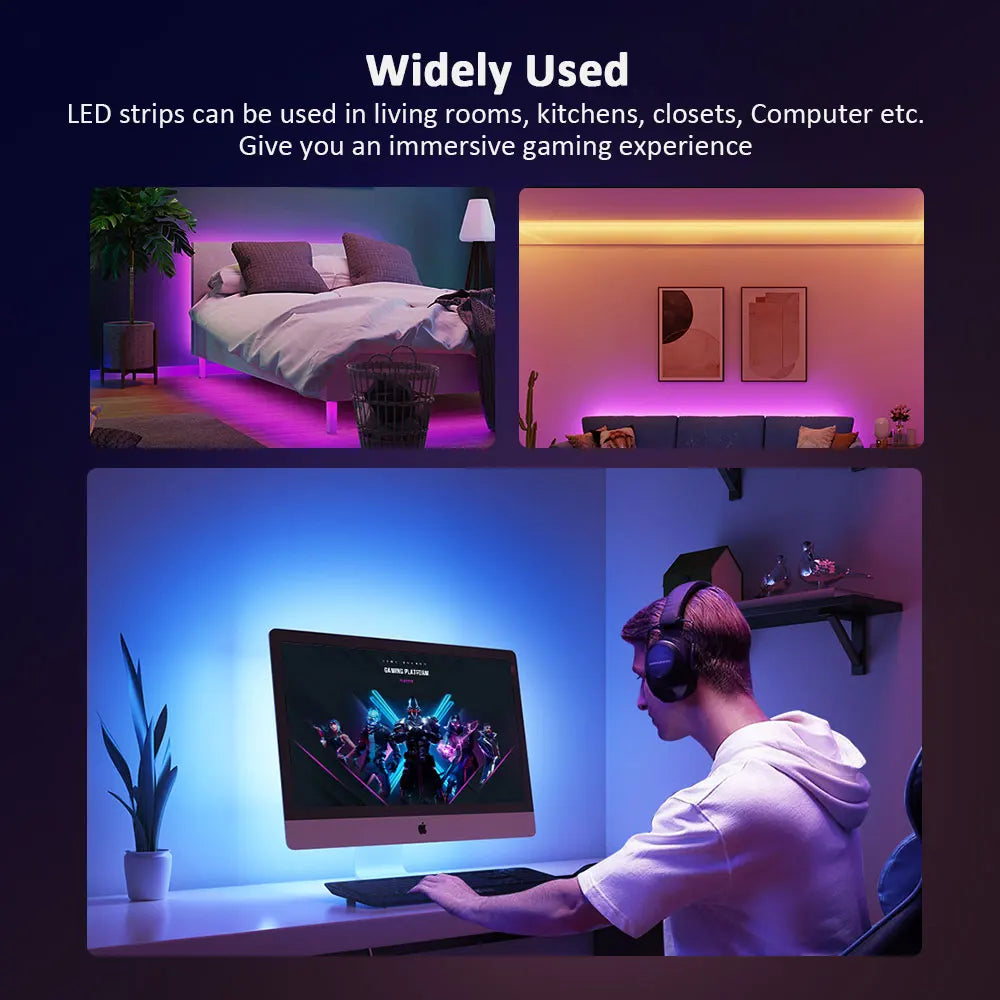 TurnRGB-Bande lumineuse LED avec télécommande à 24 touches, 10m, diviseur de musique, proxy, SMD5050, TV, PC, maison
