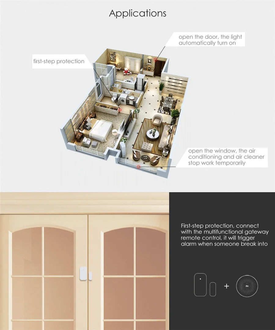 Aqara-Mini Capteur de Porte et Fenêtre Intelligent Zigbee, Connexion Sans Fil, Alarme, Maison Intelligente, HomeKit pour Xiaomi ata jia Mi Home