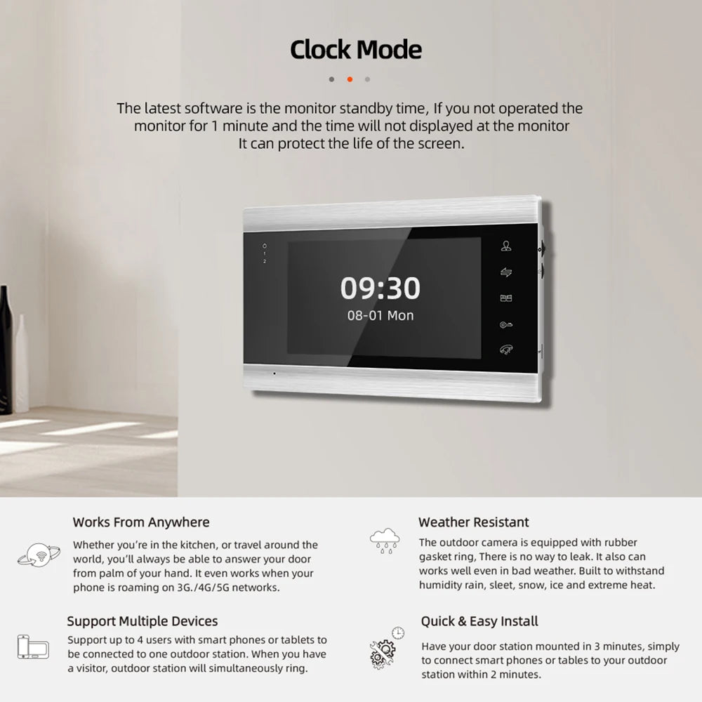 Jeatone Tuya 7 pouces WiFi interphone vidéo sans fil interphone avec caméra oculaire de détection automatique 1080P pour maison appartement extérieur