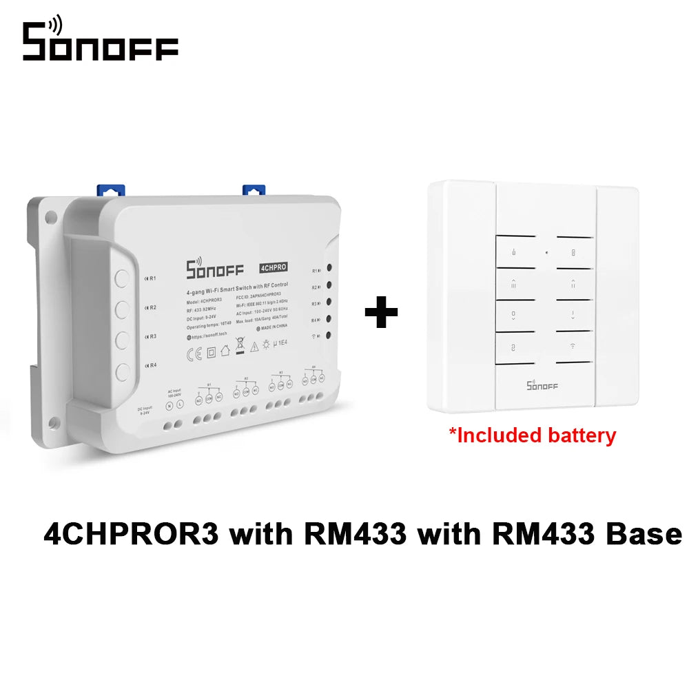Sonoff 4CH Pro R3 10A /Gang 4 canaux Wifi commutateur intelligent 433 MHZ RF commutateur de lumières Wifi à distance prend en charge 4 appareils fonctionne avec Alexa
