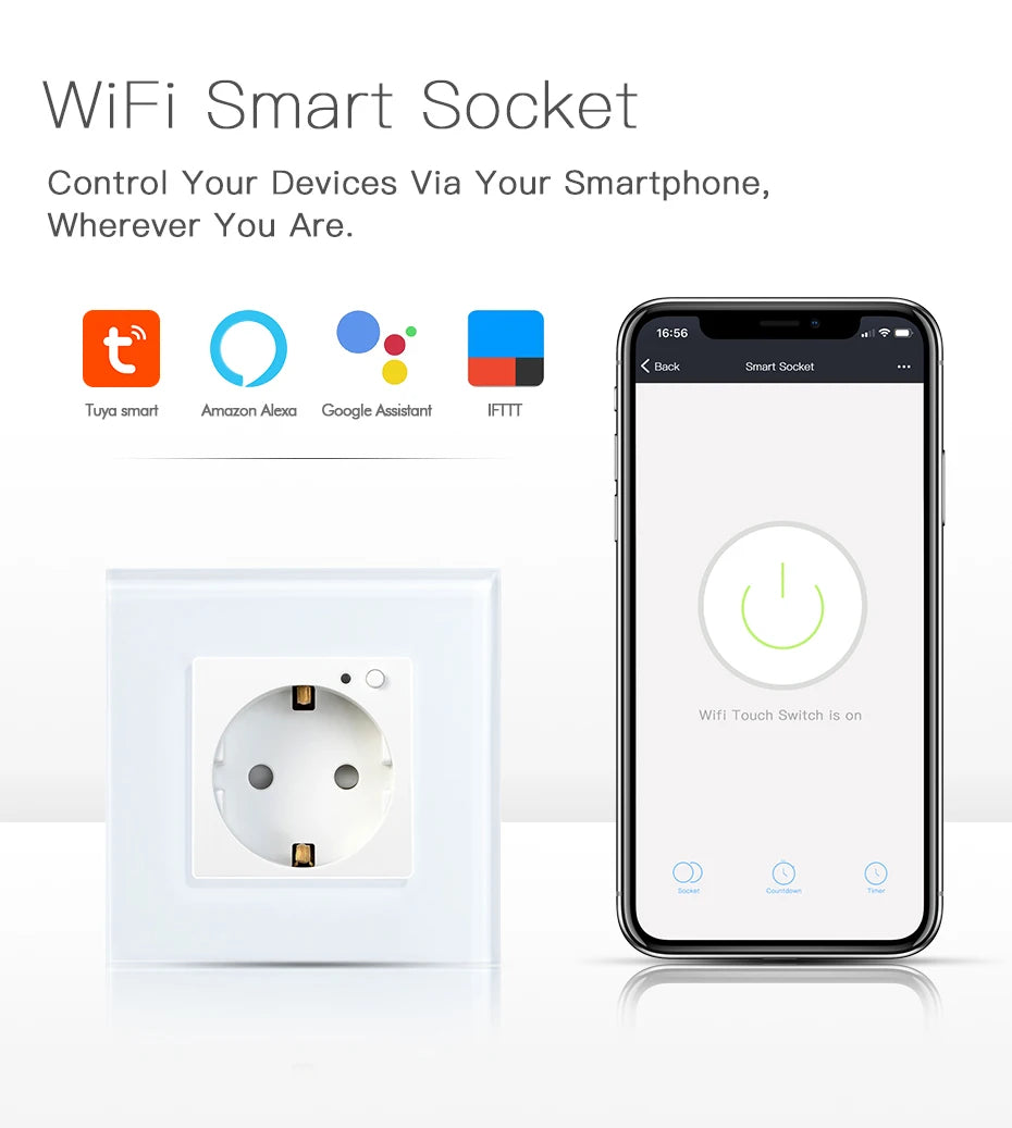 BSEED-Prise Murale Wifi EU Standard 86x86mm, Moniteur d'Alimentation Intelligent, Fonctionne avec Google Alexa