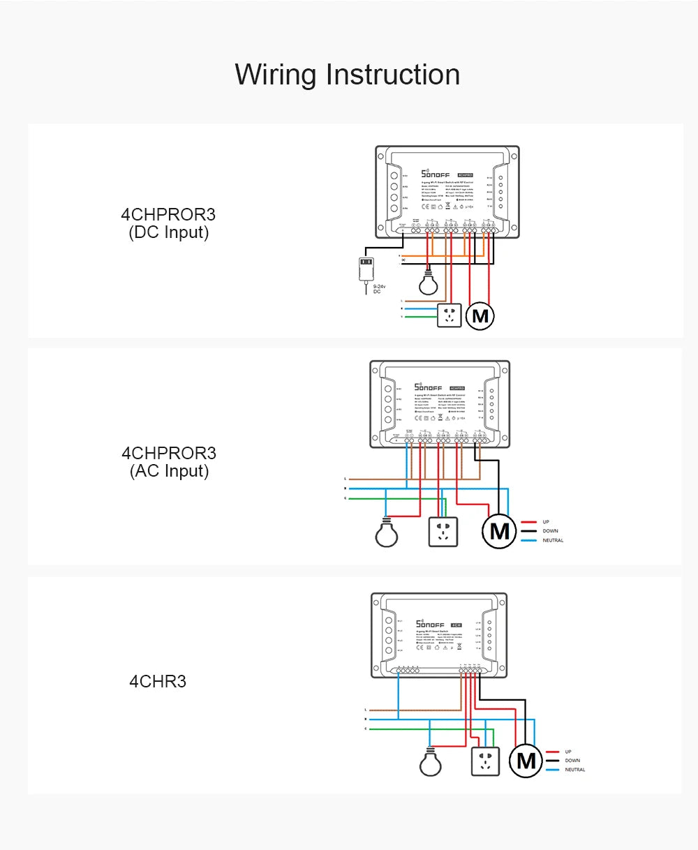 Sonoff 4CH Pro R3 10A /Gang 4 canaux Wifi commutateur intelligent 433 MHZ RF commutateur de lumières Wifi à distance prend en charge 4 appareils fonctionne avec Alexa