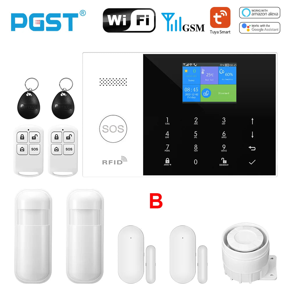 PGST résidentiel Tuya intelligent Gsm Wifi système d'alarme pour la maison sans fil alarme de sécurité maison vie intelligente App contrôle travail avec ALexa