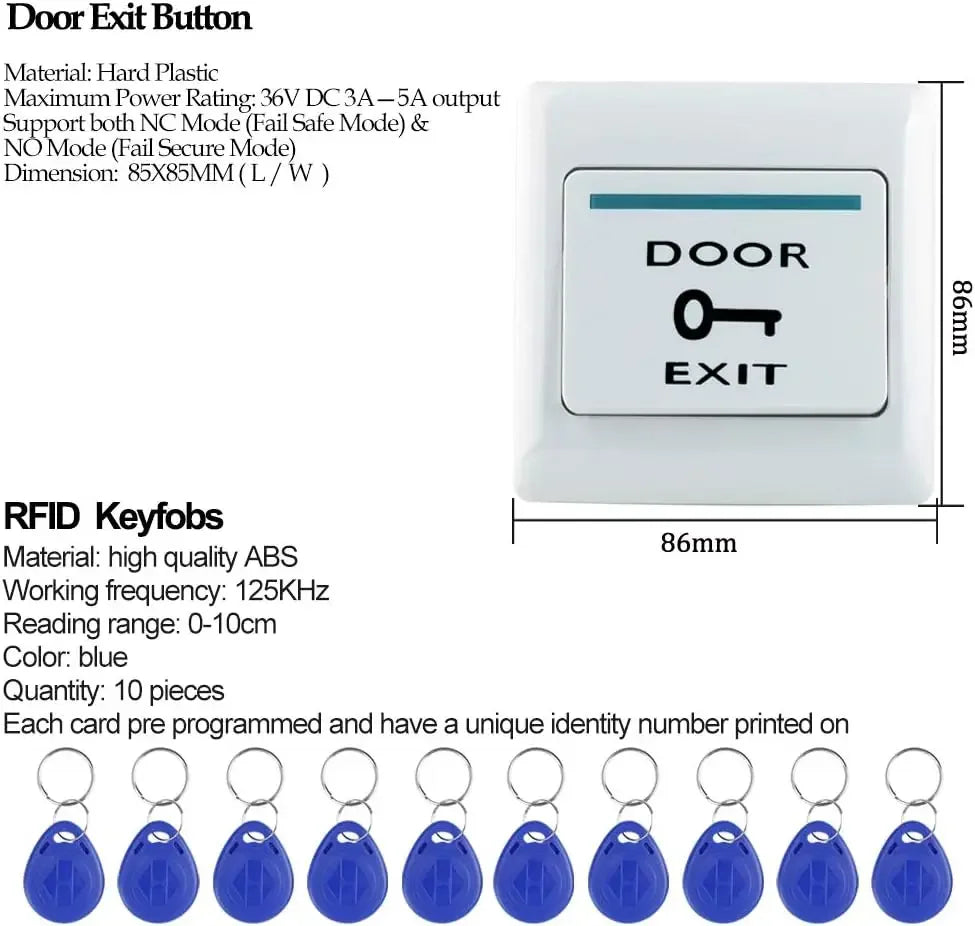 Kit complet de système de contrôle d'accès de porte, lecteur de clavier RFID 125KHz, boîtier métallique, serrure électromagnétique 180KG, alimentation électrique DC12V 3A