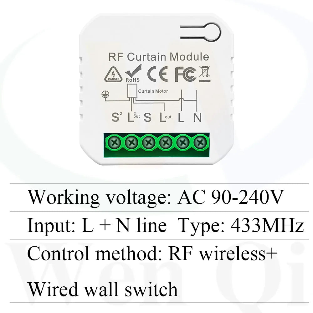 Commutateur de store de rideau 433MHz 110V 220V, télécommande sans fil à 2 voies, Module de volet roulant, émetteur récepteur, pour porte moteur