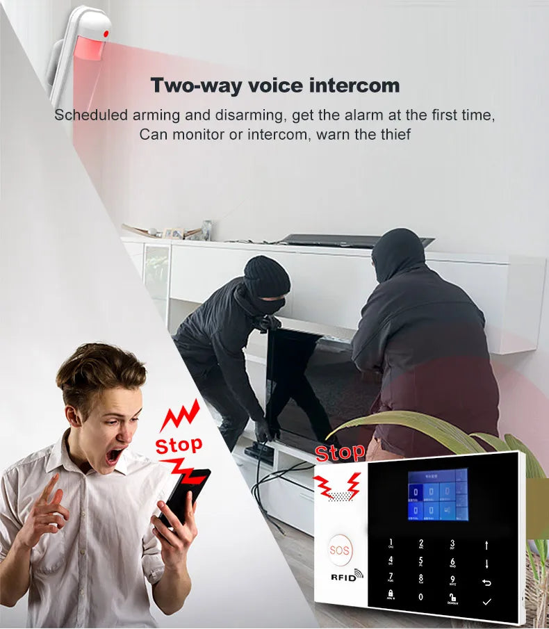 PGST résidentiel Tuya intelligent Gsm Wifi système d'alarme pour la maison sans fil alarme de sécurité maison vie intelligente App contrôle travail avec ALexa