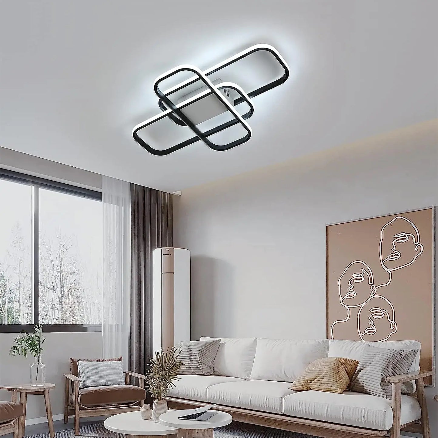 Plafonnier LED rectangulaire moderne avec télécommande, luminosité réglable, température de couleur, 44W