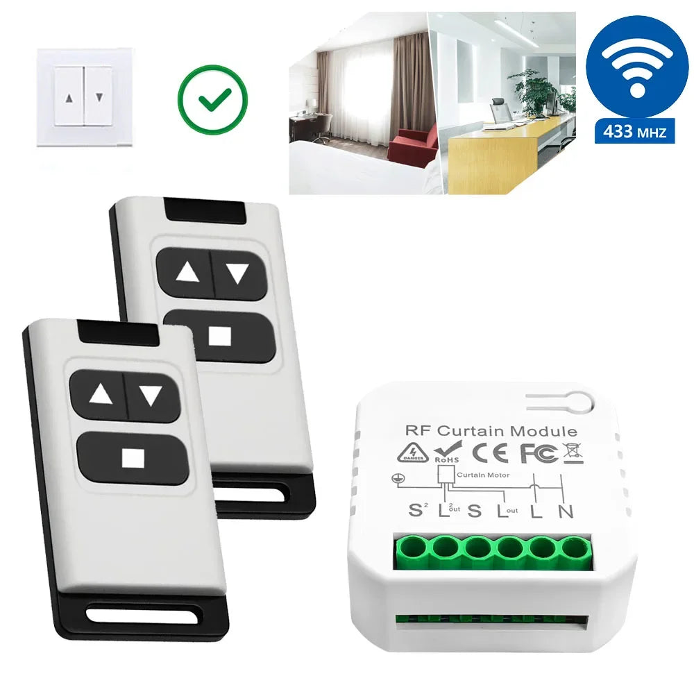 Commutateur de store de rideau 433MHz 110V 220V, télécommande sans fil à 2 voies, Module de volet roulant, émetteur récepteur, pour porte moteur