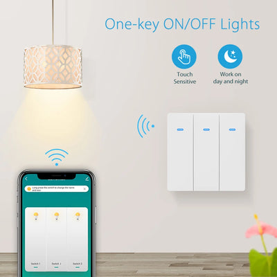 Joli Mural Intelligent à 1/2/3 lèvent, Commande Vocale, Alexa, Google Home, Tuya, Application WIFI, Télécommande, Bouton Poussoir, Aucun airies Requis