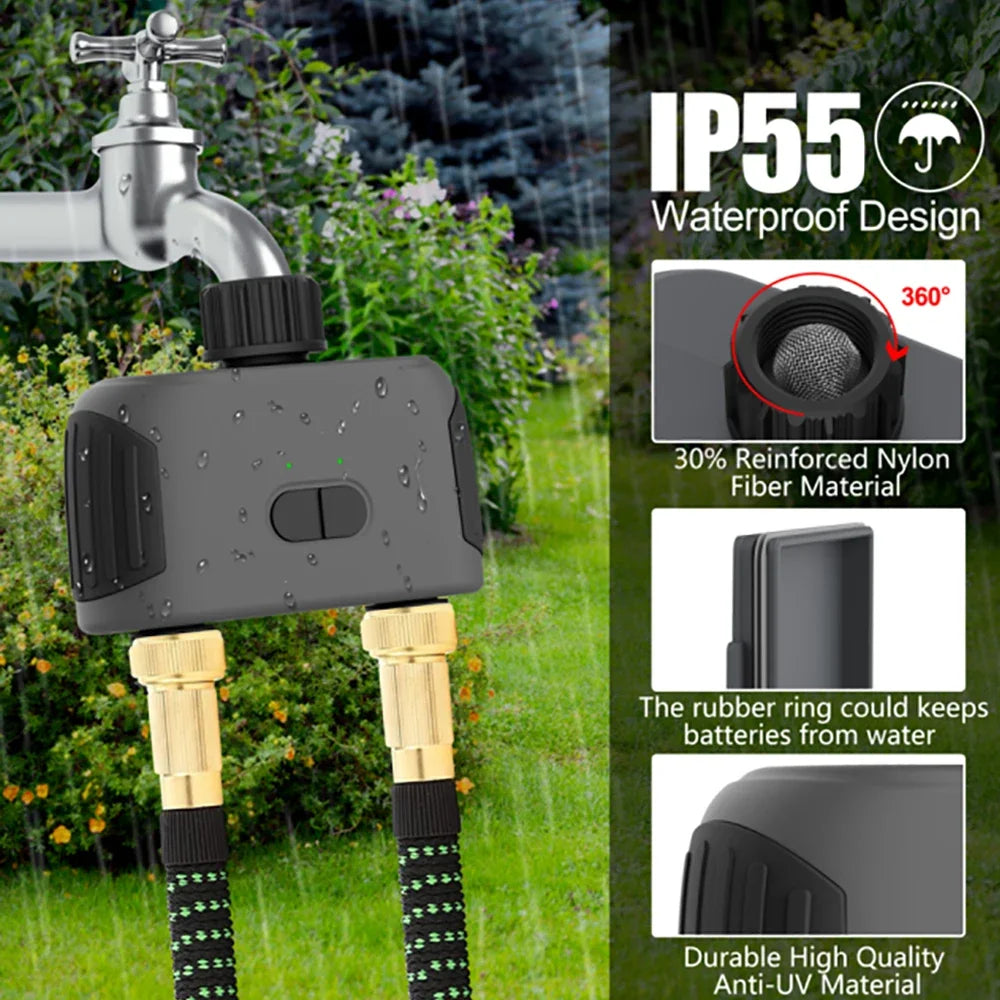 Tuya – minuteries d'arrosage de jardin intelligentes, 2 sorties, contrôleur d'irrigation goutte à goutte, Valve d'eau, retardateur de pluie, contrôleurs programmables