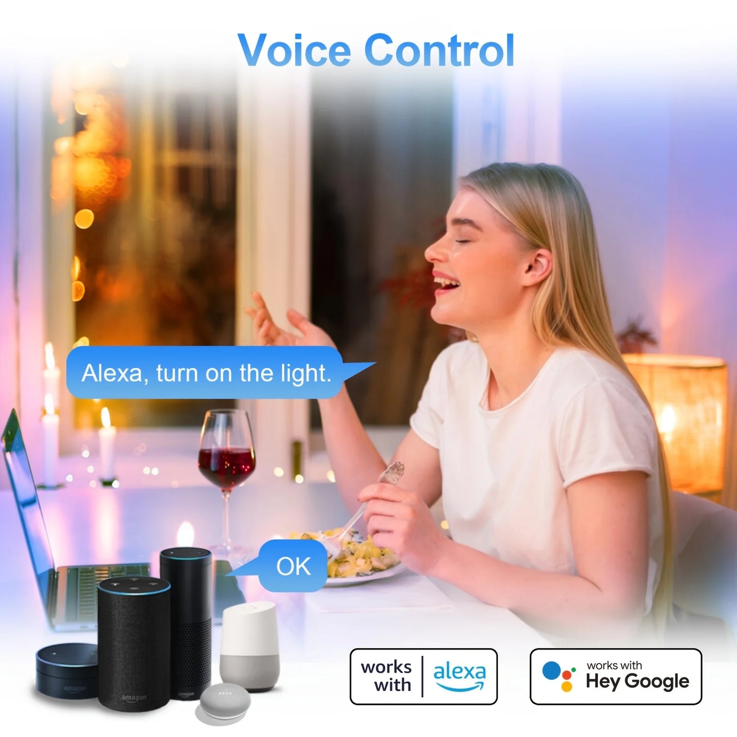 Alexa inda Wifi LED, Ampoule intelligente RVB, Sophblewith Alexa et Google Home, App lonely, 7 W, 806 LMDmmable, 2700k-6500k