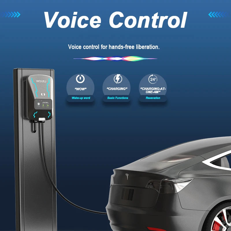 WOUEJ EV Station de charge W3 Type 2 7KW 32A 1 phase chargeur de véhicule électrique Wallbox APP commande vocale carte RFID écran LCD