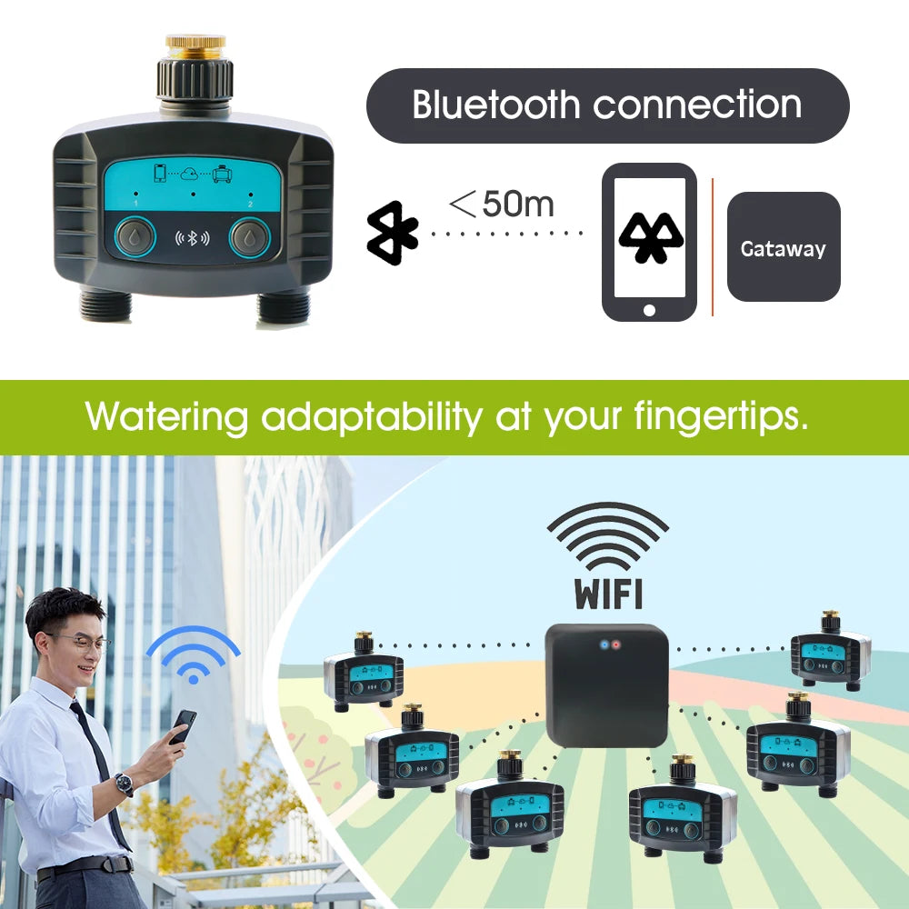 Minuterie d'arrosage intelligente, minuterie d'eau bidirectionnelle, WiFi, Bluetooth, d'argile de jardin, électrovanne intelligente, télécommande de téléphone sans fil
